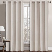 Ivory Thermal Insulated Grommet Linen Look Curtain Drapes Primitive Textured - £25.39 GBP