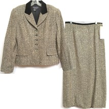 Cynthia Howie Blazer and Skirt Suit Set W 32 Size 12 Beige and Black Herringbone - £37.92 GBP