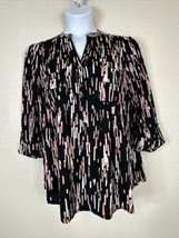 NWT Cocomo Womens Plus Size 1X Blk/Pink Lines Pocket V-neck Blouse 3/4 Sleeve - £21.91 GBP