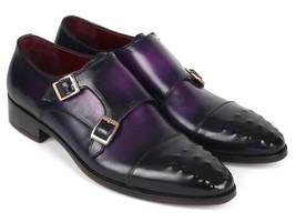 Paul Parkman Mens Shoes Purple Leather Monkstrap Handmade Cap Toe 047-PRP - £319.73 GBP