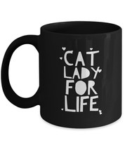 Cat Lady For Life Mug Crazy Cat Lady Gift Mom Girlfriend Hearts Coffee Cup Black - £19.84 GBP