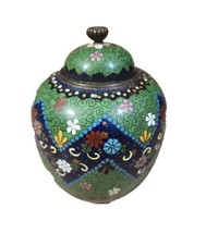 Japanese Cloisonne Covered Bowl 5&quot; Diameter x 4.5&quot; High Green Multi - £200.39 GBP