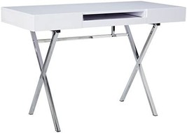 Modern Home And Office Desk, White/Chrome, Kings Brand Furniture. - £194.61 GBP