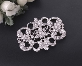 1 pc Silver Tone Clear white Rhinestone Brooch pin 2-1/4&quot; 5.7cm Length B12  - £5.58 GBP