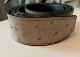 Hermes Tan Black Reversible Genuine Ostrich Leather Men&#39;s Belt 50” Paris... - $106.43