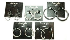 Franco Gia Earrings Hoops 5 Pair Silver Tone Black Metallic Dangle    #14 New - £21.99 GBP