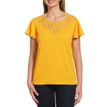 New Rafaella Yellow Cotton Lace Top Blouse Size M - £23.13 GBP