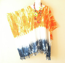 KB13 Tie Dye Batik Abstract Plus Poncho Caftan Hippie Tunic Blouse Top up to 5X - £19.79 GBP