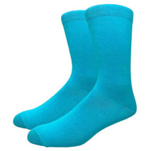 Solid Color Crew Cotton Dress Socks - Turquoise - £4.49 GBP