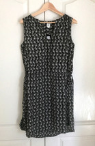 New GAP Women Black Floral Sleeveless Tie Waist Lined Chiffon Split Neck Dress S - £27.89 GBP