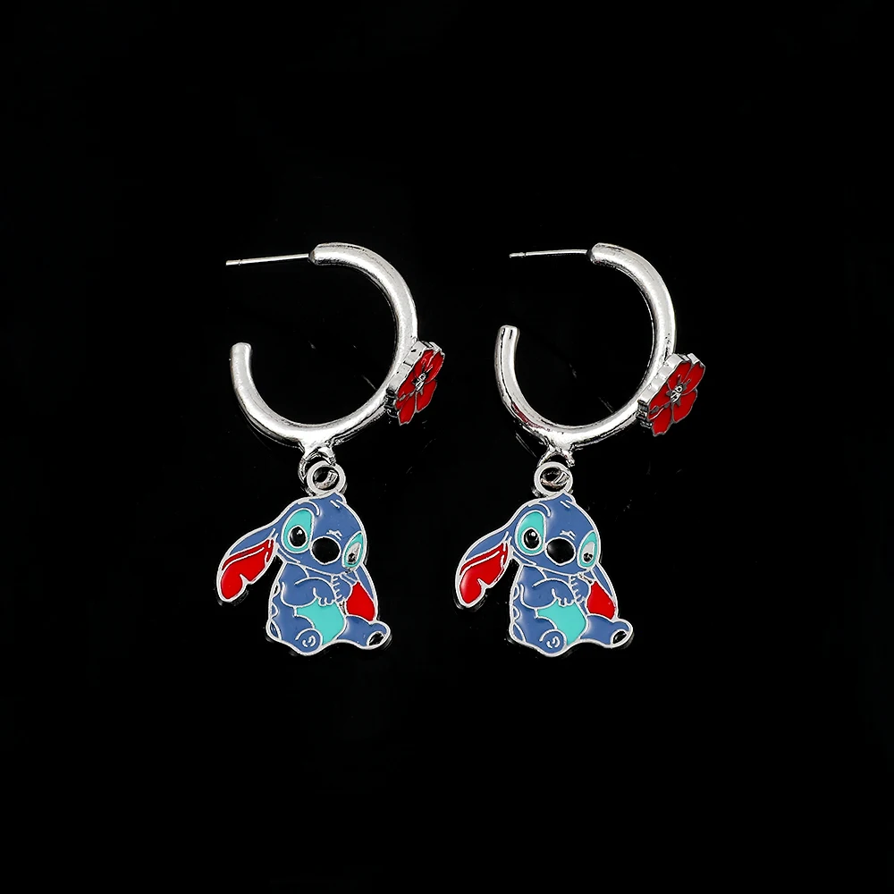 Disney Cute Cartoon Stitch with Flower Stud Earrings for Women Teen Girl... - $3.62