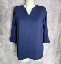 Soma COOL NIGHTS Navy Blue Pajama Top Women&#39;s Size Medium 3/4 Sleeves V-... - $24.99
