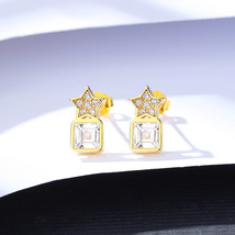 Sterling Silver 925 Five-Star Square Earrings For Women Small And Exquisite Cold - £12.05 GBP