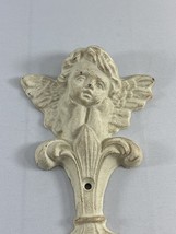 Cherub Angel Cast Iron Wall Hook Coat Hat Weathered Shabby White Ornate Baroque - £13.42 GBP