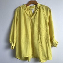 H&amp;M Shirt 6 Yellow Collarless Long Puff 3/4 Sleeves Henley Travel Resort Coastal - £16.87 GBP