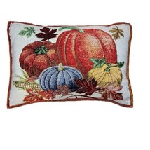 Fall Harvest Pumpkins Leaves Decorative Tapestry Throw Pillow Hand Crafted NEW - £10.23 GBP