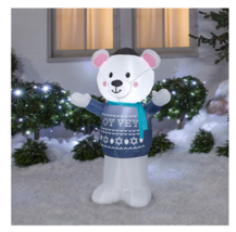 Gemmy Pre-Lit 4 ft Hanukkah Inflatable Polar Bear in Blue Fair Isle Sweater - $55.00