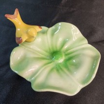 Vintage 1940s Yellow Bird on Green Lotus Flower Trinket Soap Dish MCM - £15.45 GBP