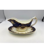 Vintage Coalport England SANDRINGHAM Cobalt Blue Gravyboat and Underplate - £171.77 GBP