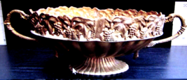 Antiq. 18&quot; Solid BRASS Centerpiece BOWL Floral Grape Clusters Lace and Scaloped - $35.64