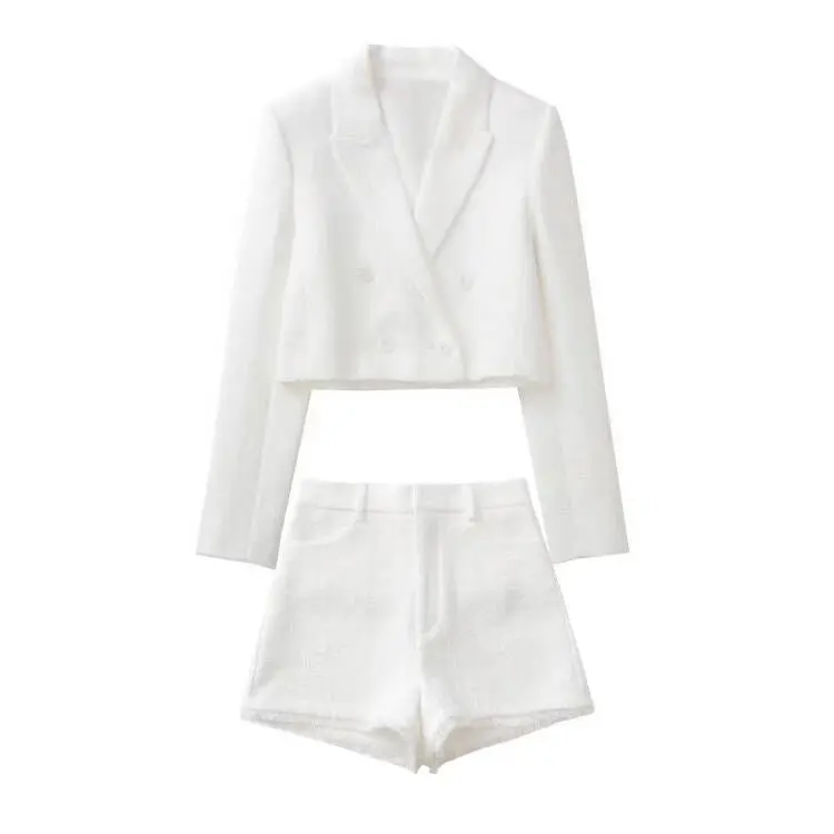 Zevity Women  Double Breasted White Texture Short Blazer Coat Female Long Sleeve - £115.13 GBP