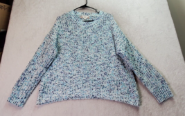 Pink Rose Sweater Womens Size XL Blue knit 100% Polyester Long Sleeve Ro... - £17.42 GBP