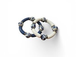 Chinoiserie Bracelets Blue White Beads Stretch Bracelets - Set of 2 - $45.00