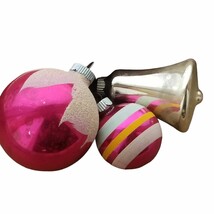 Vintage Shiny Brite Ornaments Christmas Balls Pink Silver Glass Stencil Stripes - £35.19 GBP