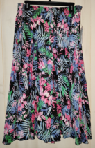 NWT WOMENS woman within BLACK W/ FLORAL PULL ON CRINKLE COTTON FULL SKIR... - £25.82 GBP