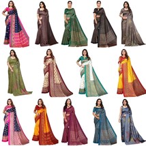 Women&#39;S Poly Silk Printed Saree With Unstitched Blouse Piece - $14.39