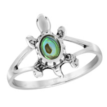 Sea Life Swimming Turtle Abalone Shell Sterling Silver Band Ring-8 - £13.33 GBP