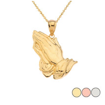 14k Solid Gold Praying hands Pendant Necklace (Yellow, Rose, White Gold) - £216.93 GBP+