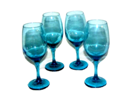 Vintage Libby Wine Water Glasses, Set Of 4 Blue/green Glass Stemware - $28.71