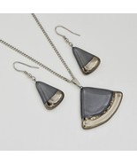 Jewelry set - handmade painted gray glass with platinum, necklace and ea... - $43.30
