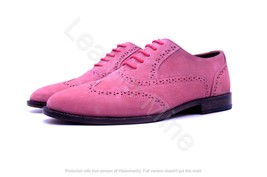 Men&#39;s Handmade Pink Suede Leather Wingtip Brogue Leather Dress Shoes For Men - £112.55 GBP