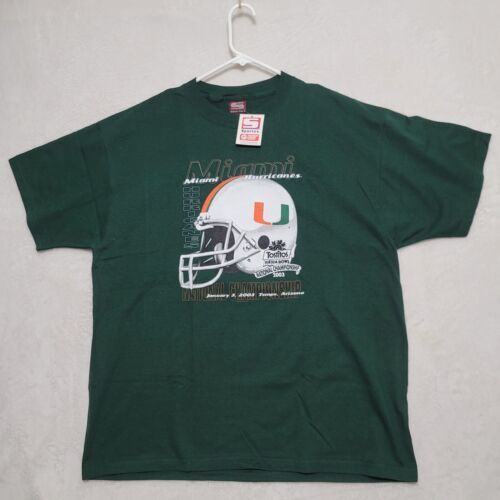 Vintage 2003 Miami Hurricanes T Shirt Mens XL Tostitos Fiesta Bowl Green NWT - £75.03 GBP