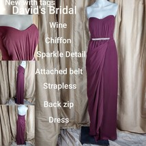 New David Bridal Berry Wine Sparkle Detail Drape Chiffon Dress Size 8 - £63.93 GBP