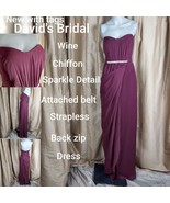 New David Bridal Berry Wine Sparkle Detail Drape Chiffon Dress Size 8 - £62.48 GBP