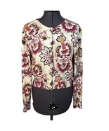Fossil Women&#39;s Floral Cardigan Sweater Lightweight Crew-Neck Beige Purpl... - €18,51 EUR