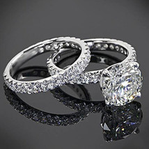 2.00 CT Round Cut Moissanite 14k White Gold Plated Engagement &amp; Wedding Ring Set - £294.88 GBP