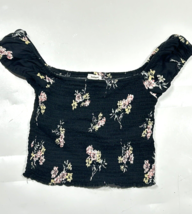 Garage Womans Black Floral Shirred Crop Top Size Small - £11.01 GBP