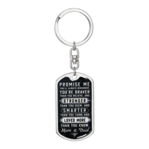 To Son Promise Me Keychain Stainless Steel or 18k Gold Dog Tag Keyring - £37.92 GBP+