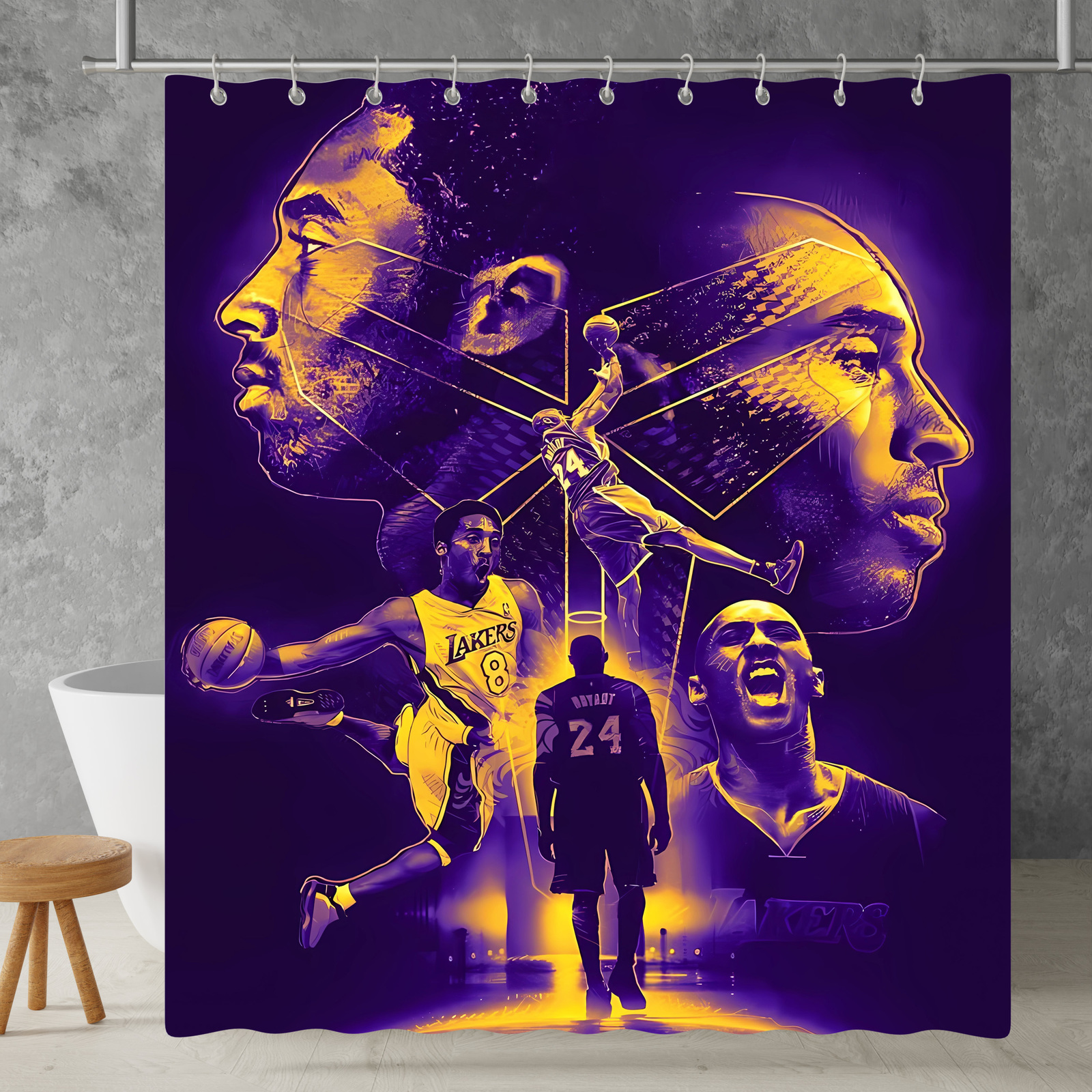 New!!! Los Angeles Lakers Custom Waterproof Polyester Shower Curtain 4 Size Item image 14