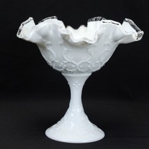 Fenton Silver Crest Spanish Lace White Milk Glass Compote Candy Dish Vin... - $24.49