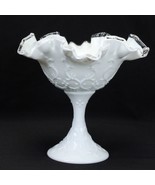 Fenton Silver Crest Spanish Lace White Milk Glass Compote Candy Dish Vin... - $24.49