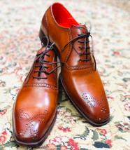 Handmade Men&#39;s Tan Leather Wing Tip Brogue Shoes, Men Formal Designer Shoes - £115.89 GBP+