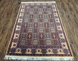 Indian Oriental Silk Rug 4x6 Panel Design Small Flowers Handmade Fine Weave Nice - £856.21 GBP