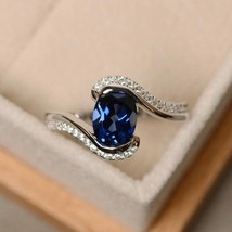 Awesome Oval Cut Blue Sapphire Wedding Ring, Antique Engagement Ring in Silver - £71.12 GBP