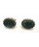 MCM Cufflinks Signed Hickok Green Marbled Cabochons Acrylic or Glass Gol... - $25.00