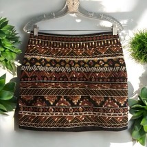 H&amp;M Women&#39;s Embroidered and Beaded Mini Skirt Lined Size 6 Brown black - $17.87